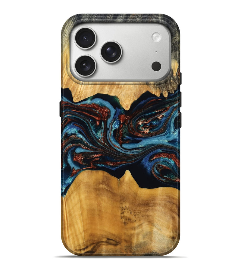 iPhone 17 Pro Max Wood Live Edge Phone Case - Arjun (Teal & Gold, 789288)