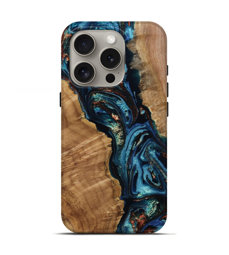 iPhone 16 Pro Wood Live Edge Phone Case - Wylder (Teal & Gold, 789292)