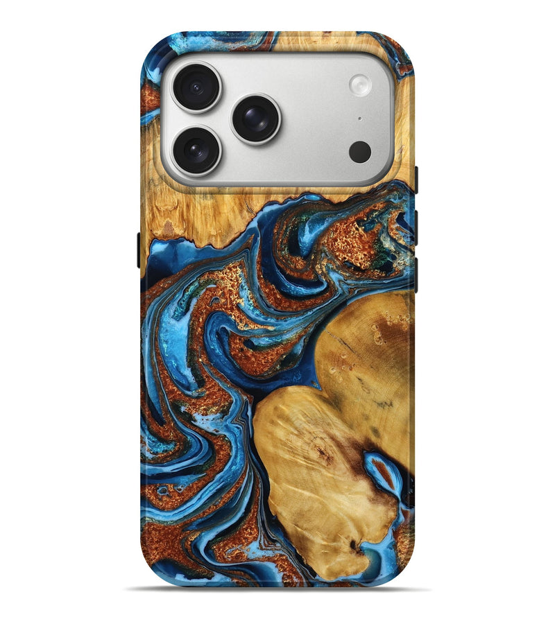 iPhone 17 Pro Max Wood Live Edge Phone Case - Callen (Teal & Gold, 789442)