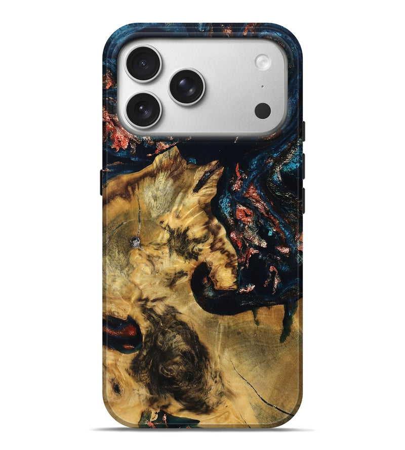 iPhone 17 Pro Max Wood Live Edge Phone Case - Jerry (Teal & Gold, 789611)