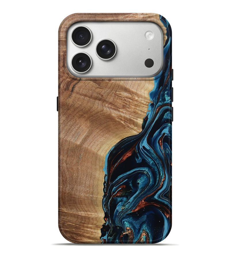 iPhone 17 Pro Max Wood Live Edge Phone Case - Louie (Teal & Gold, 789612)