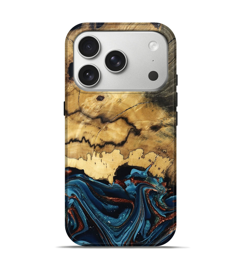 iPhone 17 Pro Wood Live Edge Phone Case - Lacie (Teal & Gold, 789613)