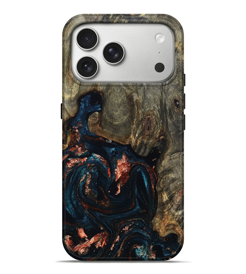 iPhone 17 Pro Max Wood Live Edge Phone Case - Harry (Teal & Gold, 789614)