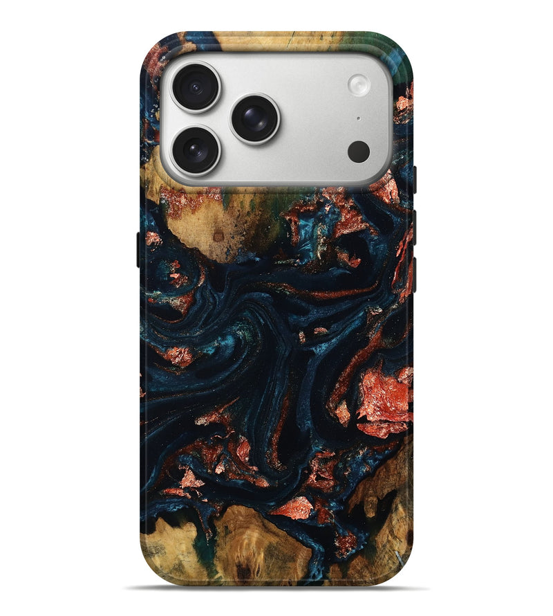 iPhone 17 Pro Max Wood Live Edge Phone Case - Rome (Teal & Gold, 789617)