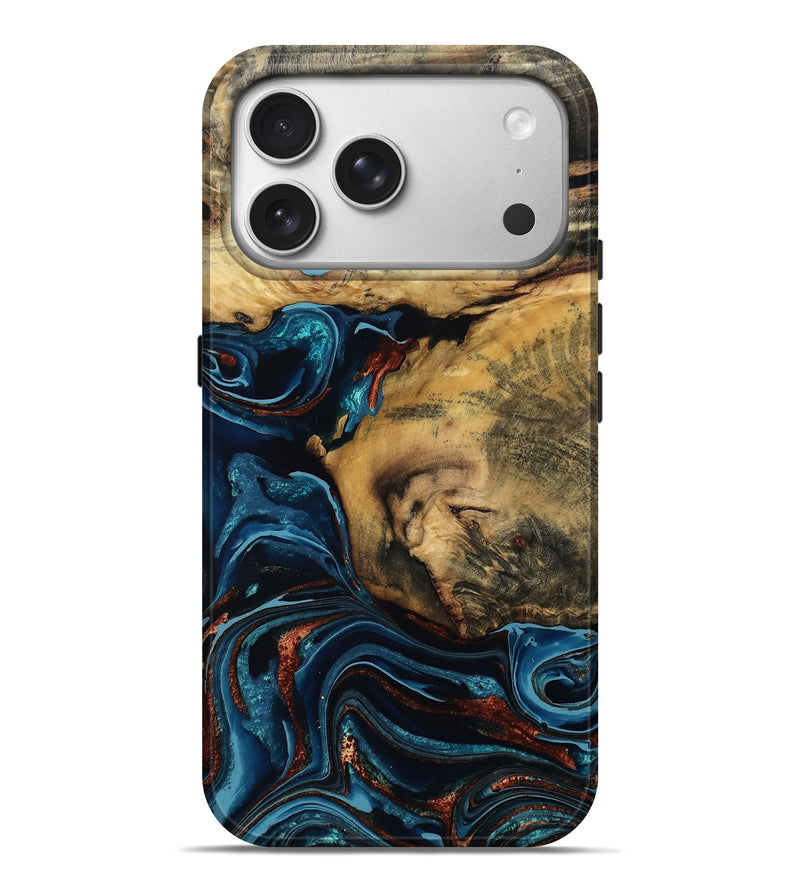 iPhone 17 Pro Max Wood Live Edge Phone Case - Gus (Teal & Gold, 789632)