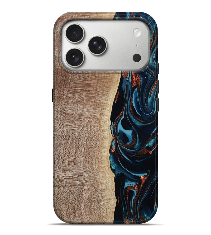 iPhone 17 Pro Max Wood Live Edge Phone Case - Viola (Teal & Gold, 789647)