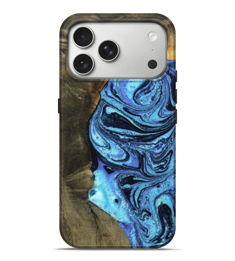 iPhone 17 Pro Max Wood Live Edge Phone Case - Ieshia (Blue, 789649)