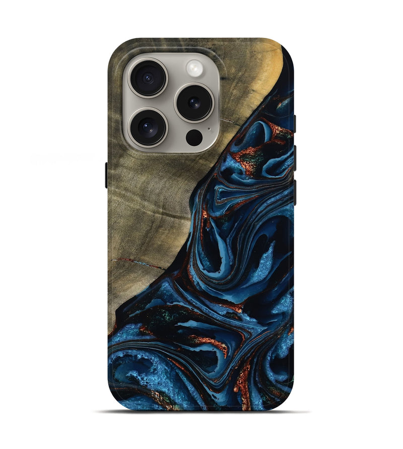 iPhone 16 Pro Wood Live Edge Phone Case - Elora (Teal & Gold, 789799)
