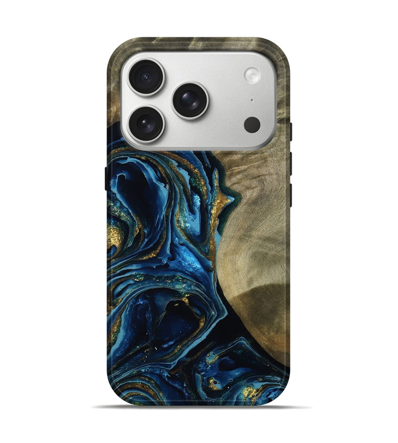 iPhone 17 Pro Wood Live Edge Phone Case - Edison (Teal & Gold, 789812)