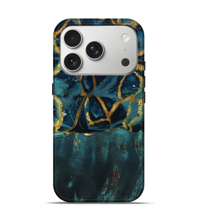 iPhone 17 Pro Wood Live Edge Phone Case - Heath (Teal & Gold, 789816)