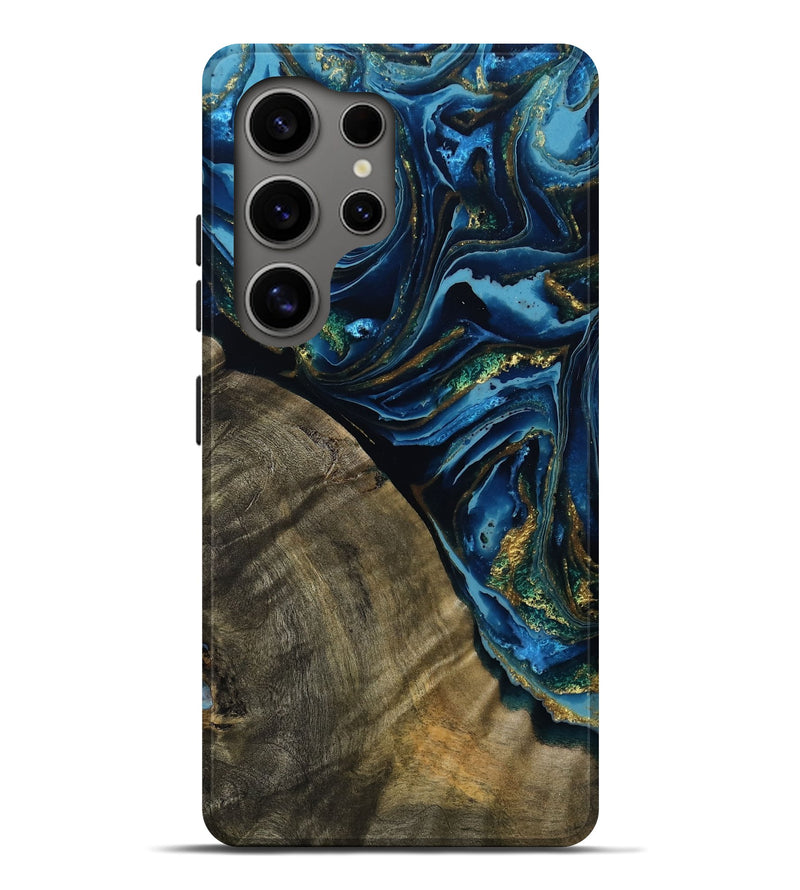 Galaxy S25 Ultra Wood Live Edge Phone Case - Ophelia (Teal & Gold, 789817)