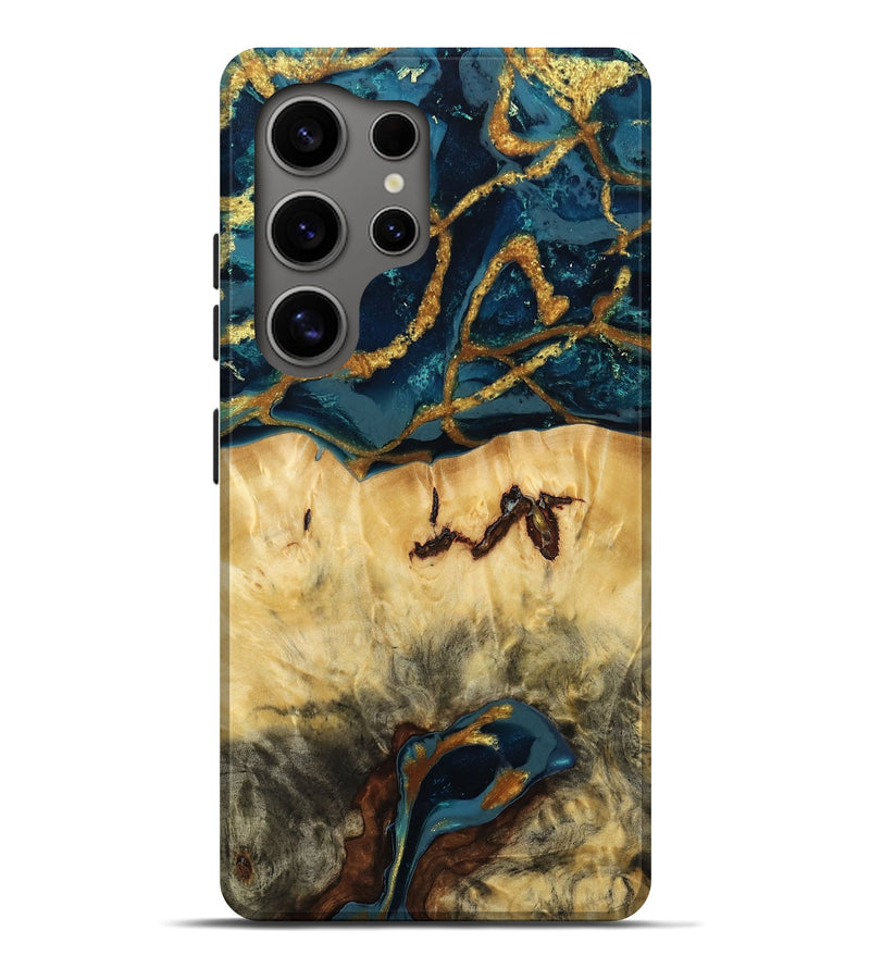 Galaxy S25 Ultra Wood Live Edge Phone Case - Tripp (Teal & Gold, 789818)