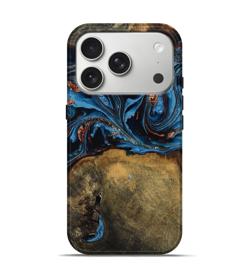 iPhone 17 Pro Wood Live Edge Phone Case - Sid (Teal & Gold, 789832)