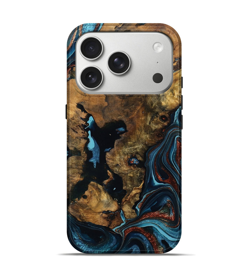 iPhone 17 Pro Wood Live Edge Phone Case - Cooper (Teal & Gold, 789837)