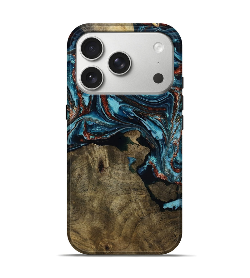 iPhone 17 Pro Wood Live Edge Phone Case - Rachael (Teal & Gold, 790174)