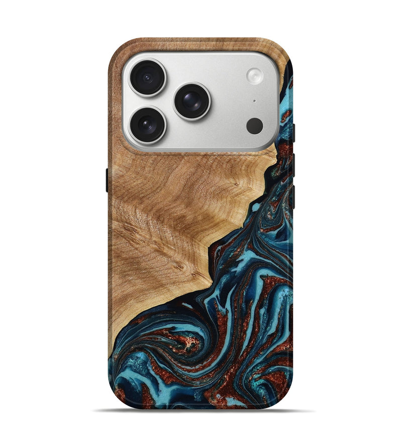 iPhone 17 Pro Wood Live Edge Phone Case - Ricky (Teal & Gold, 790175)