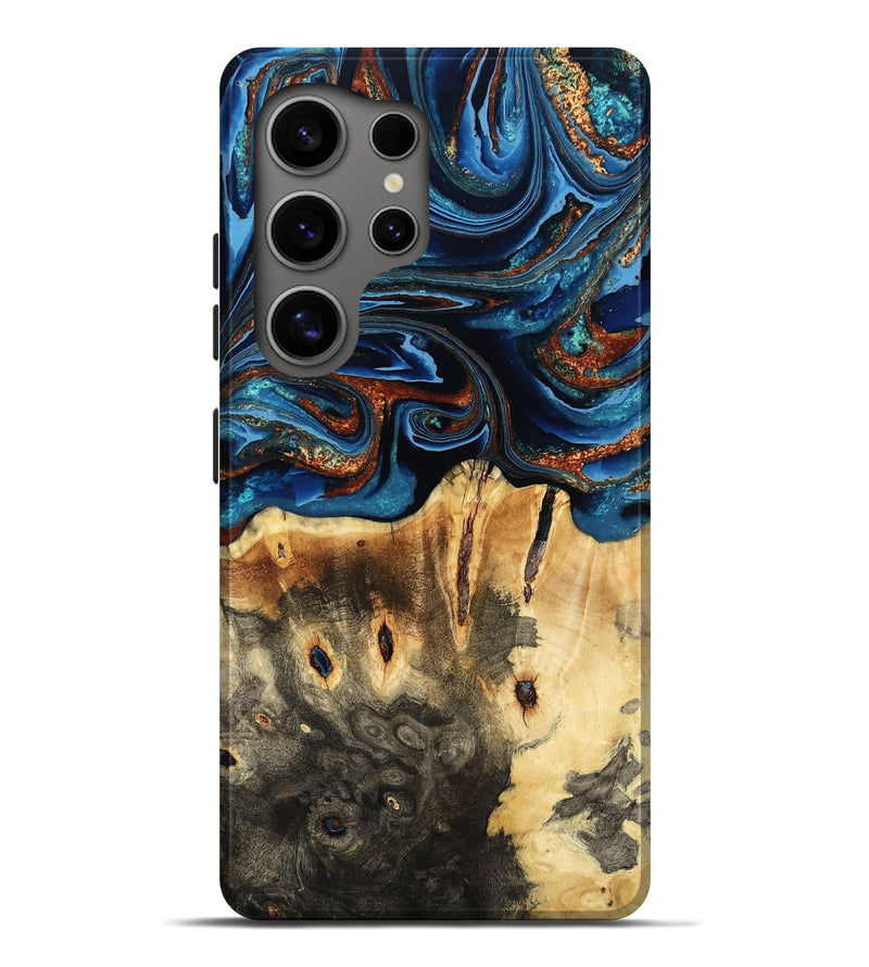 Galaxy S25 Ultra Wood Live Edge Phone Case - Hedwig (Teal & Gold, 790177)