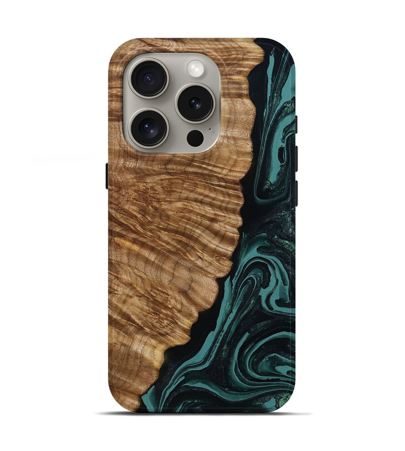 iPhone 16 Pro Wood Live Edge Phone Case - Unique (Green, 790186)