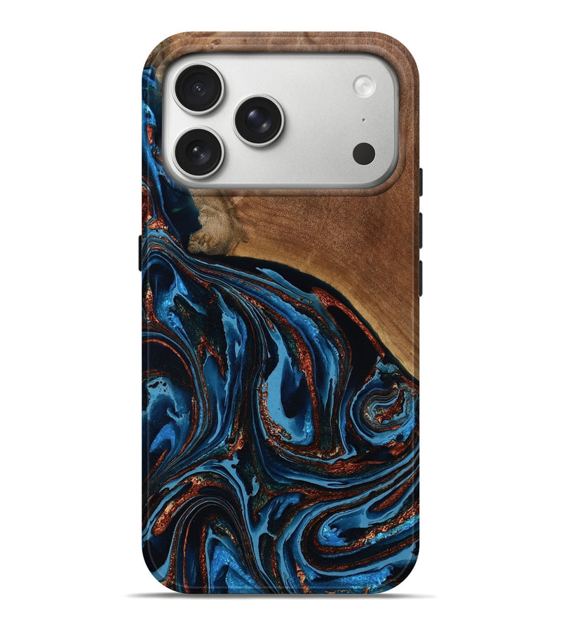 iPhone 17 Pro Max Wood Live Edge Phone Case - Coy (Teal & Gold, 790189)