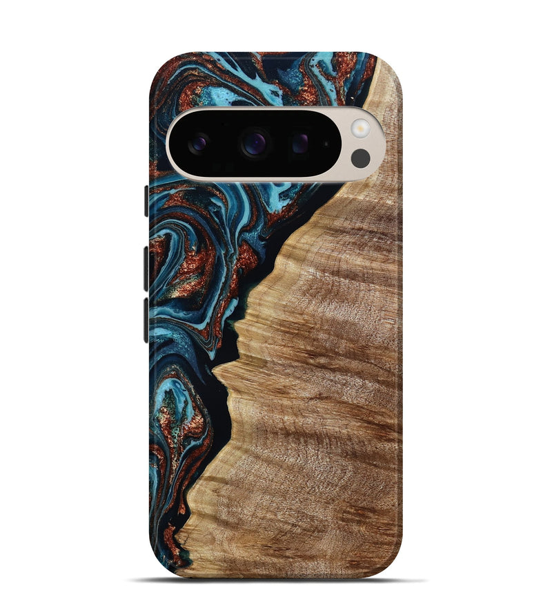 Pixel 10 Pro Wood Live Edge Phone Case - Liza (Teal & Gold, 790190)