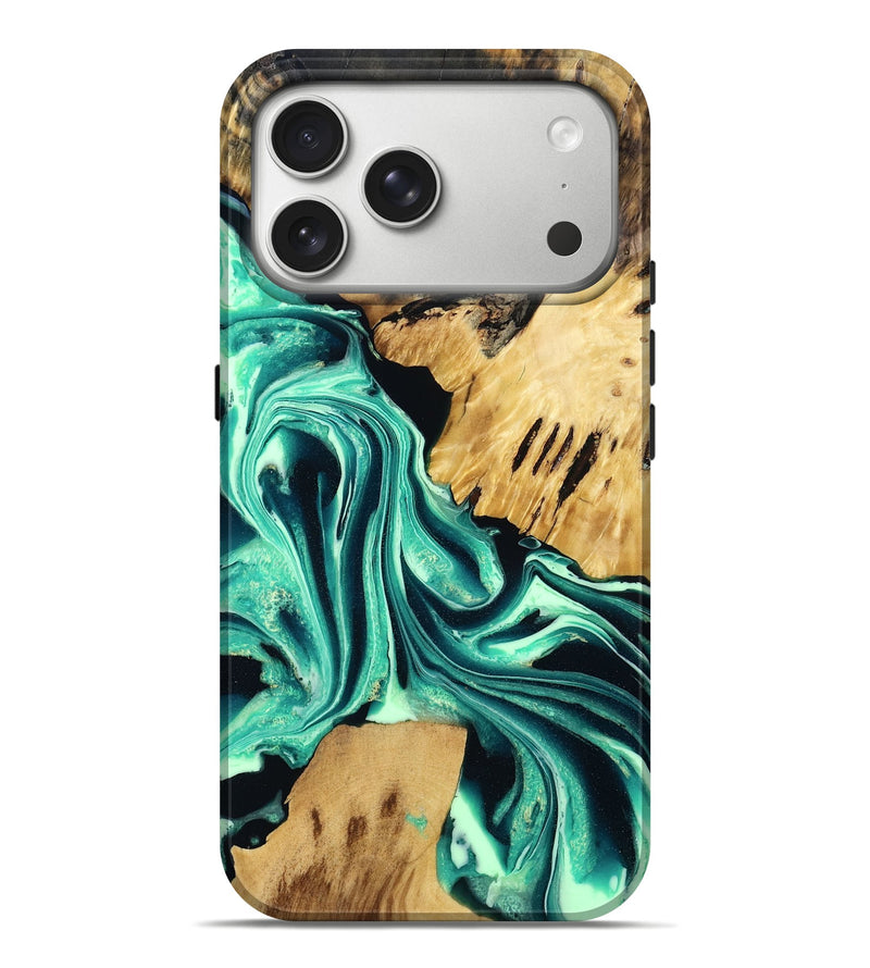 iPhone 17 Pro Max Wood Live Edge Phone Case - Khloe (Green, 790191)