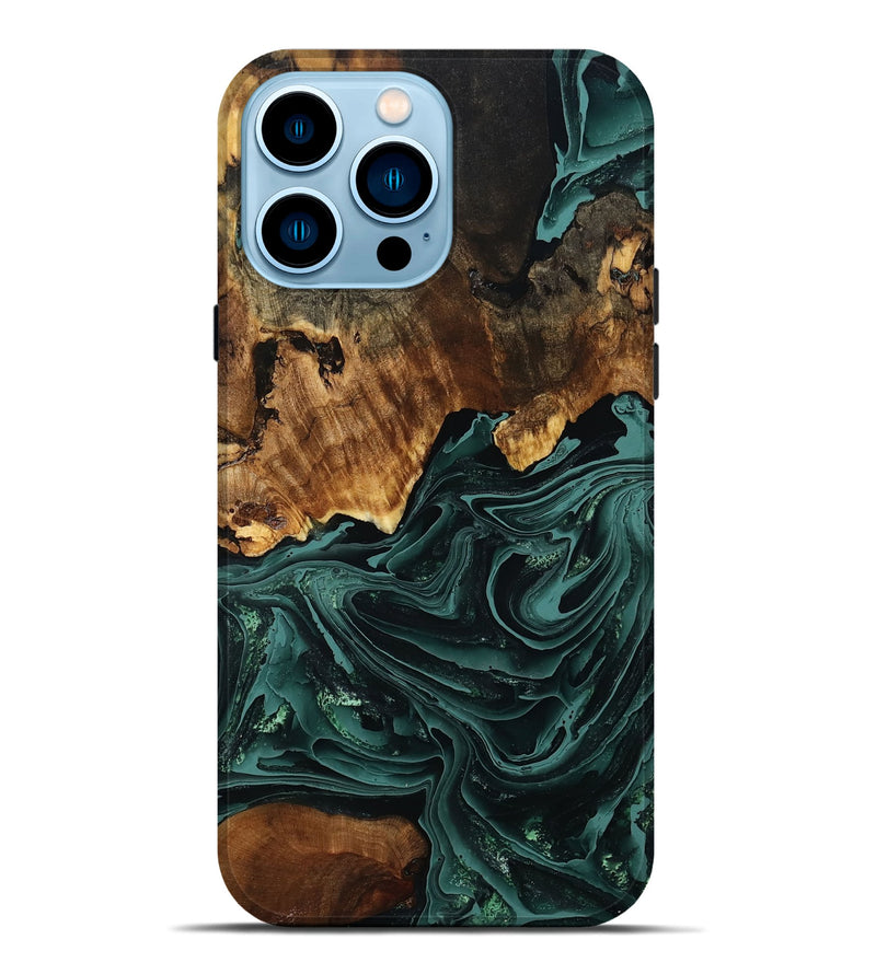 iPhone 14 Pro Max Wood Live Edge Phone Case - Orval (Green, 790192)
