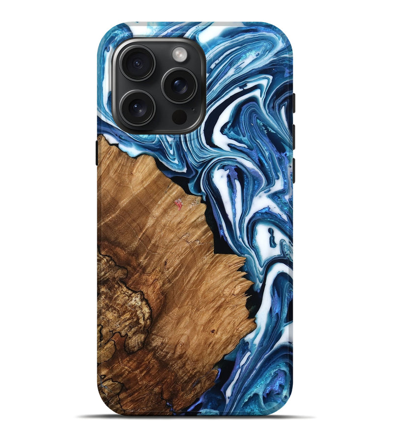 iPhone 16 Pro Max Wood Live Edge Phone Case - Tea (Blue, 790203)
