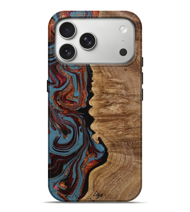 iPhone 17 Pro Max Wood Live Edge Phone Case - Ainhoa (Teal & Gold, 790208)