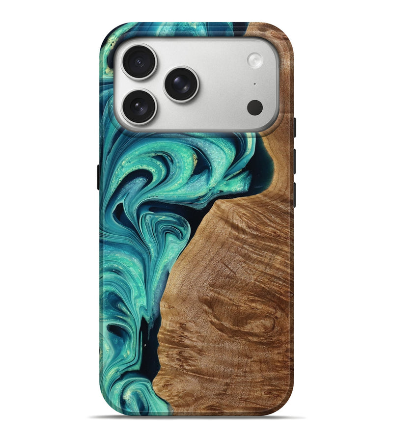 iPhone 17 Pro Max Wood Live Edge Phone Case - Kamila (Green, 790345)