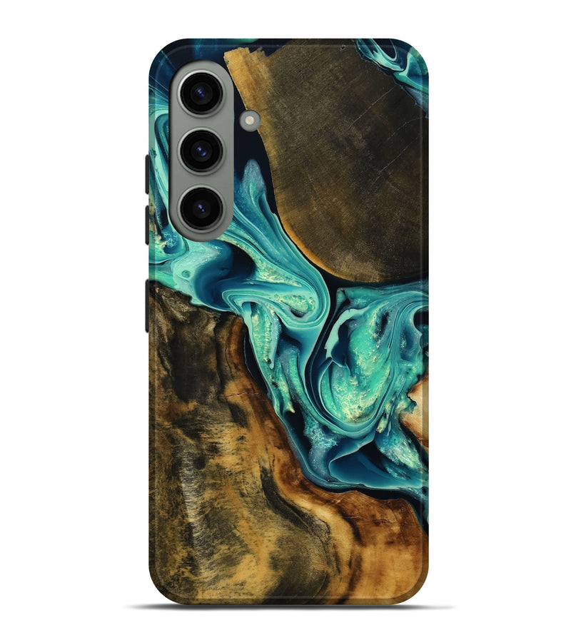 Galaxy S24 Plus Wood Live Edge Phone Case - Jalyn (Teal & Gold, 790373)
