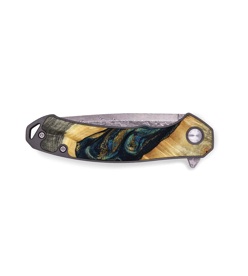 EDC Wood Pocket Knife - Boaz (Teal & Gold, 790380)