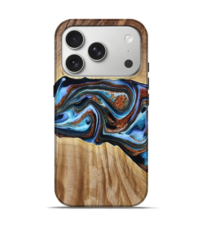 iPhone 17 Pro Wood Live Edge Phone Case - Elmer (Teal & Gold, 790586)