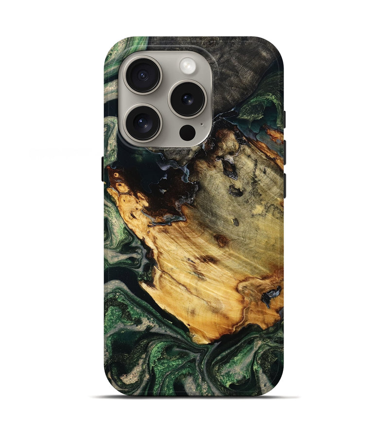 iPhone 16 Pro Wood Live Edge Phone Case - Evette (Green, 790589)