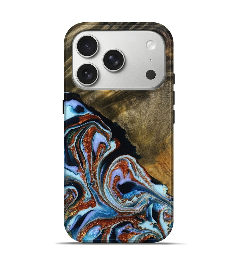 iPhone 17 Pro Wood Live Edge Phone Case - Alvie (Teal & Gold, 790590)