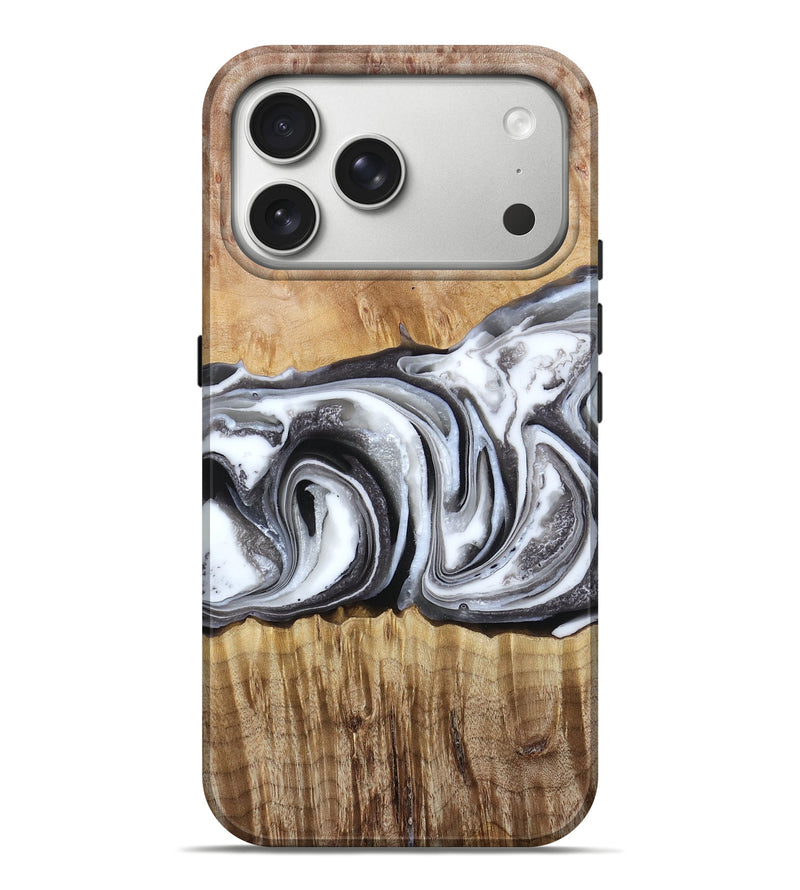 iPhone 17 Pro Max Wood Live Edge Phone Case - Denice (Black & White, 790591)