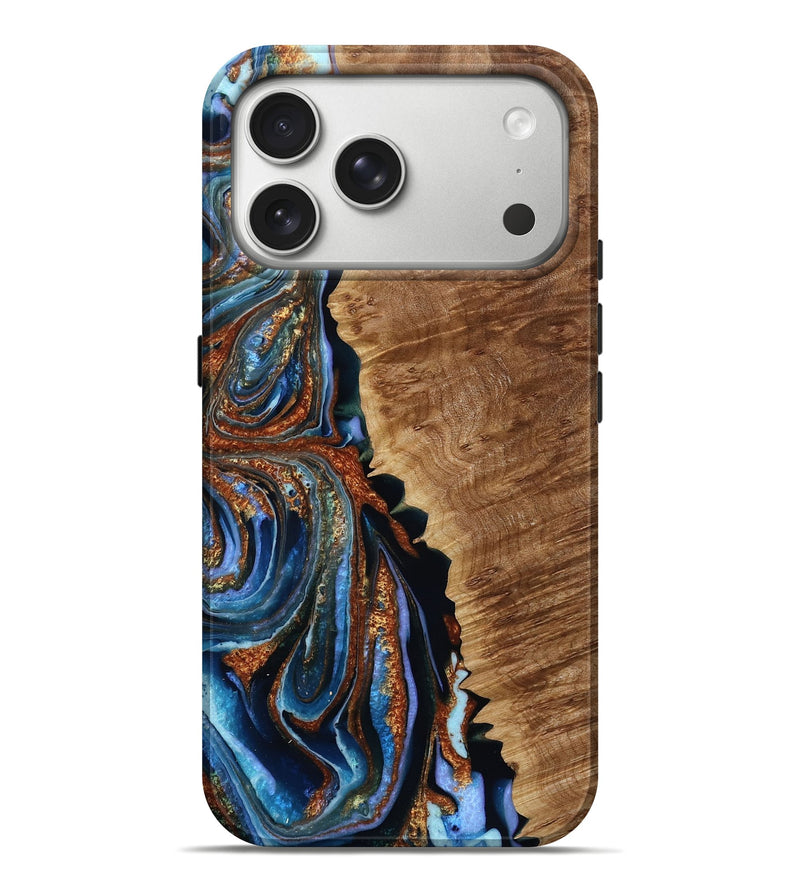 iPhone 17 Pro Max Wood Live Edge Phone Case - Lauri (Teal & Gold, 790597)