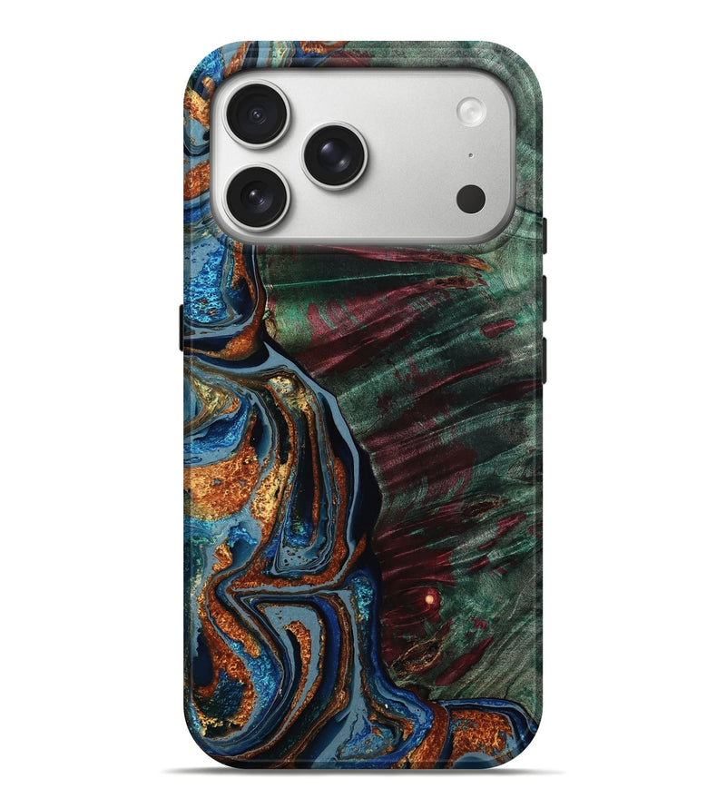 iPhone 17 Pro Max Wood Live Edge Phone Case - Wesley (Teal & Gold, 790600)