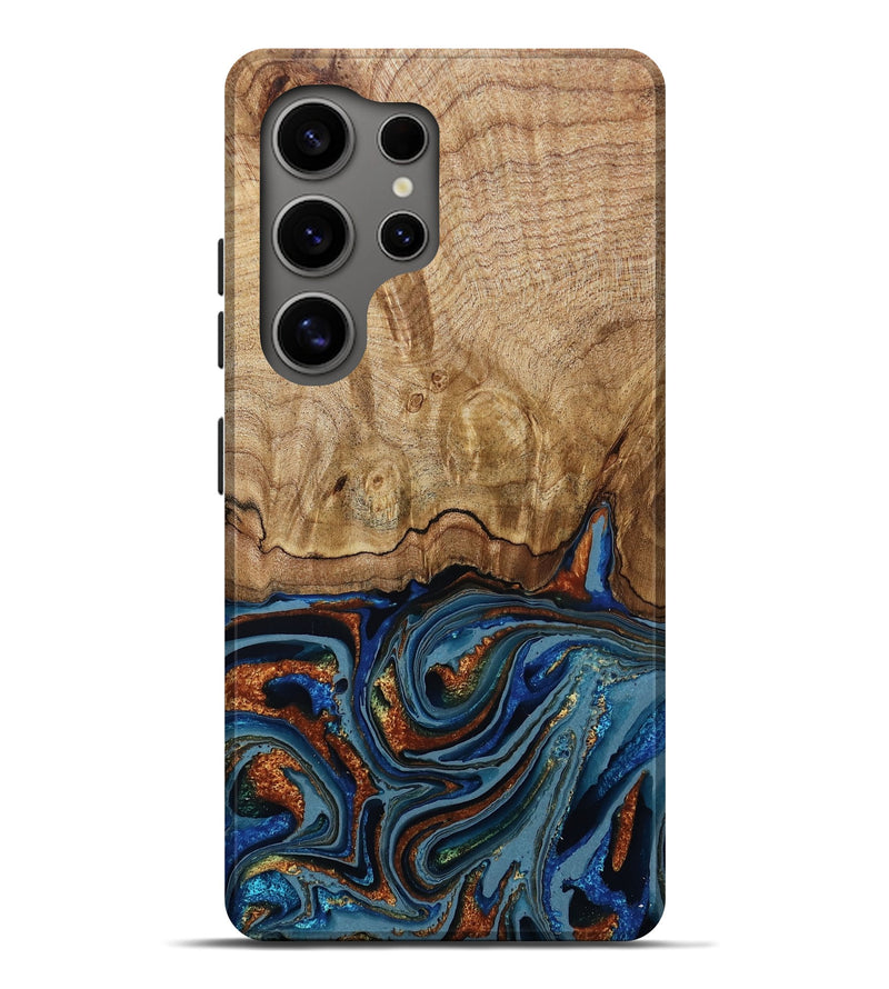 Galaxy S25 Ultra Wood Live Edge Phone Case - Danette (Teal & Gold, 790602)