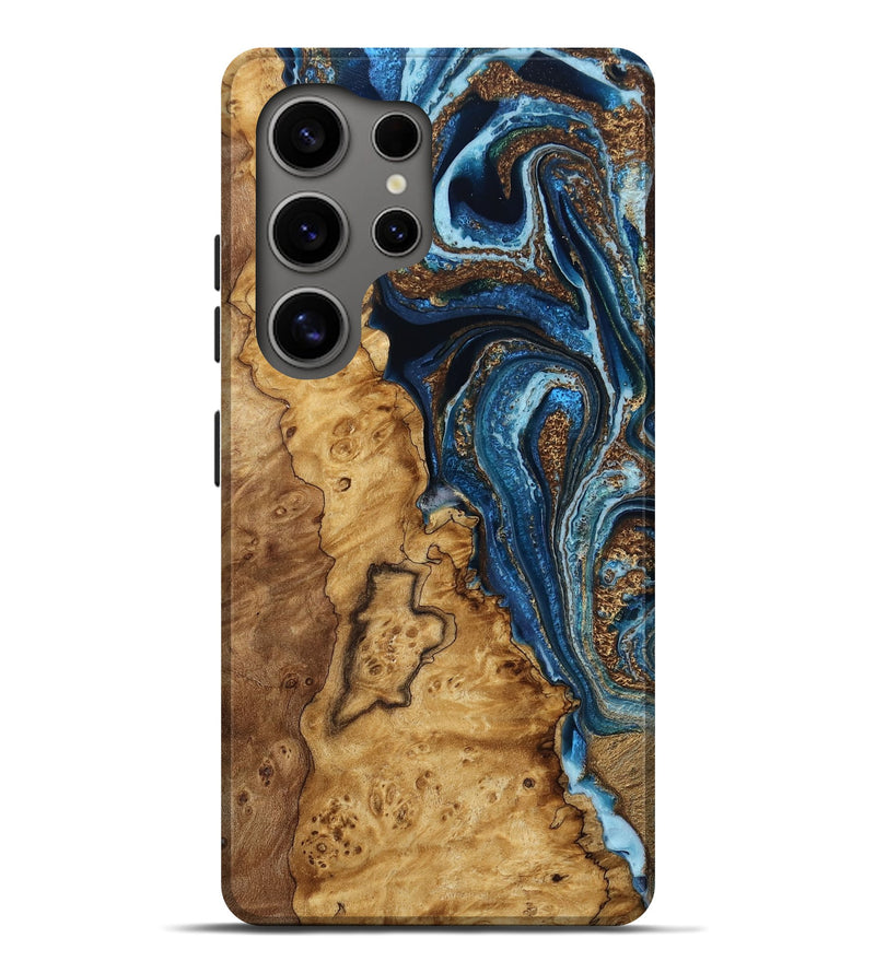 Galaxy S25 Ultra Wood Live Edge Phone Case - Joslyn (Teal & Gold, 790603)