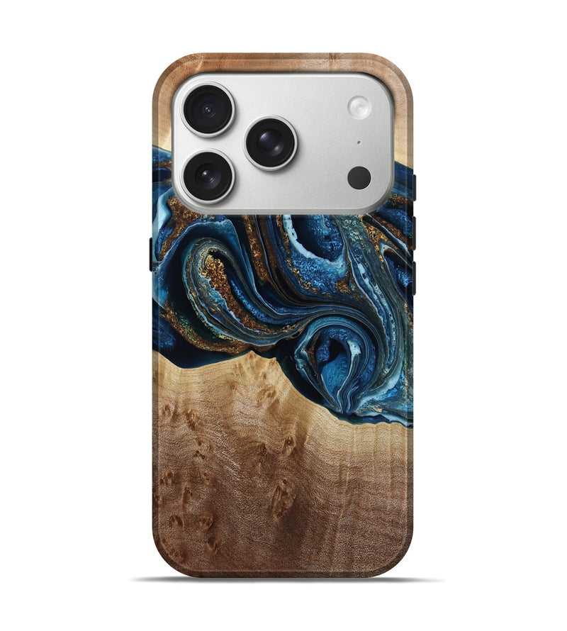 iPhone 17 Pro Wood Live Edge Phone Case - Kaye (Teal & Gold, 790604)