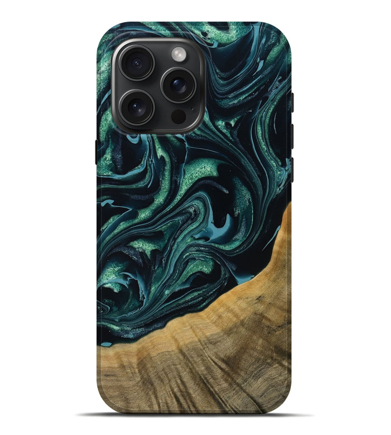 iPhone 16 Pro Max Wood Live Edge Phone Case - Emma (Green, 790607)