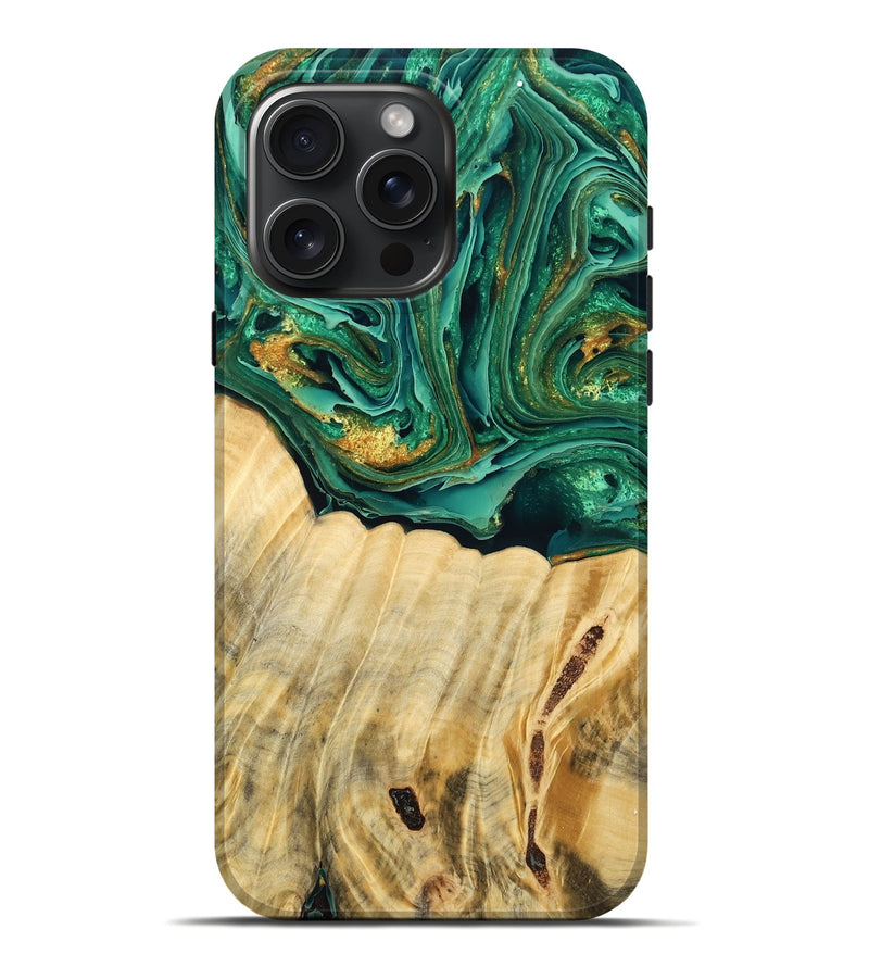 iPhone 16 Pro Max Wood Live Edge Phone Case - Mervin (Green, 790609)