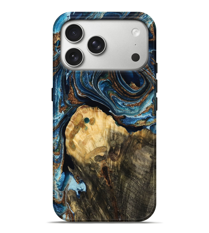 iPhone 17 Pro Max Wood Live Edge Phone Case - Adelynn (Teal & Gold, 790614)