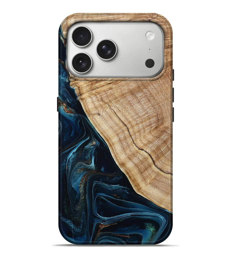 iPhone 17 Pro Max Wood Live Edge Phone Case - Dennis (Teal & Gold, 790629)