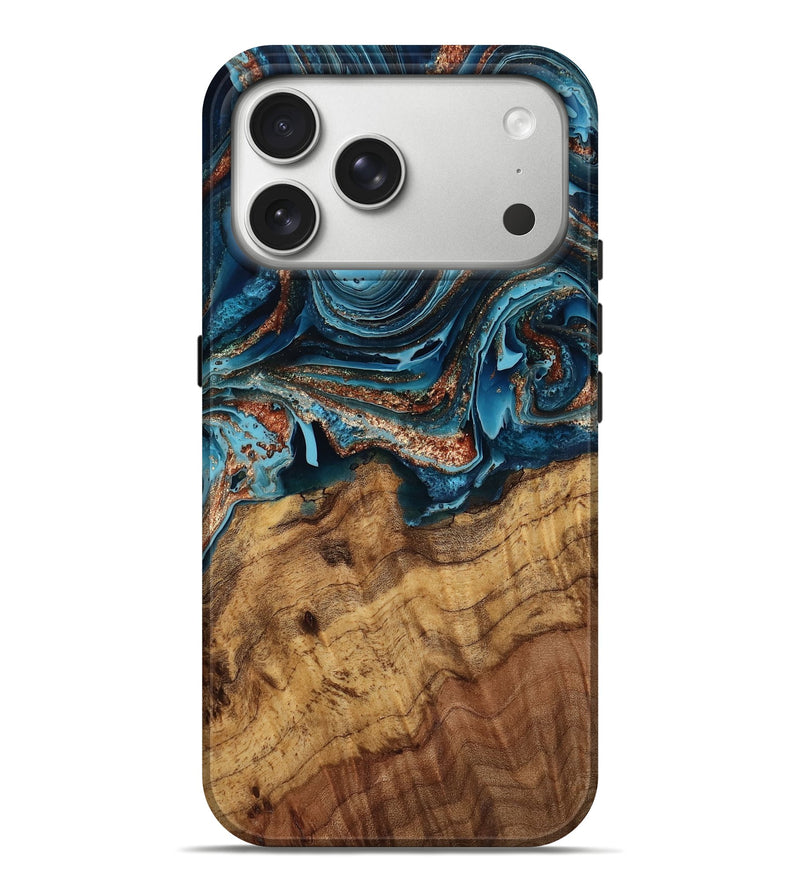 iPhone 17 Pro Max Wood Live Edge Phone Case - Kortney (Teal & Gold, 790631)