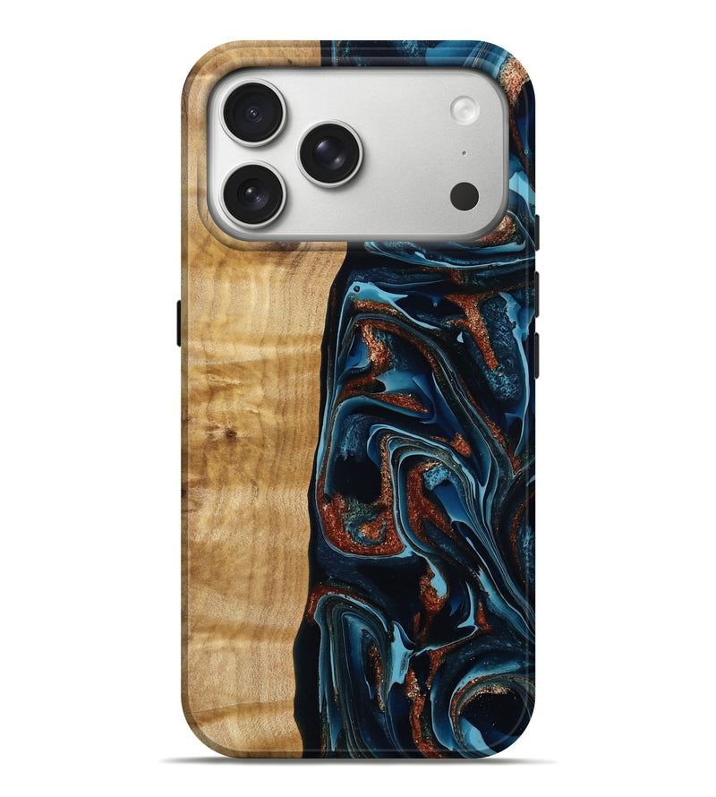 iPhone 17 Pro Max Wood Live Edge Phone Case - Cadence (Teal & Gold, 790634)