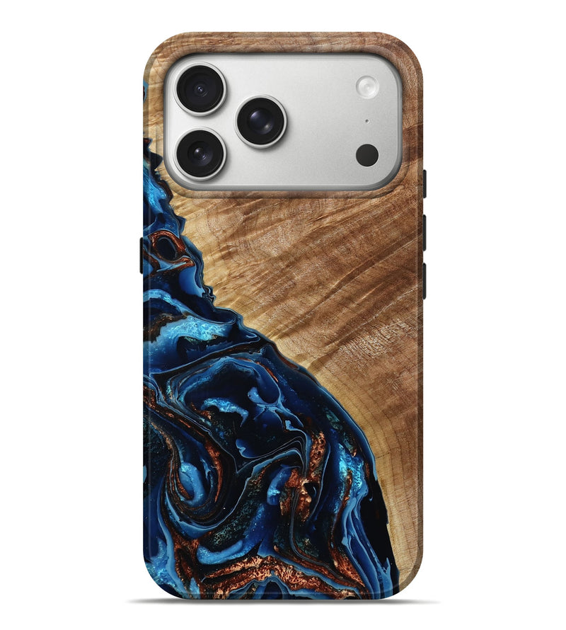 iPhone 17 Pro Max Wood Live Edge Phone Case - Kami (Teal & Gold, 790769)