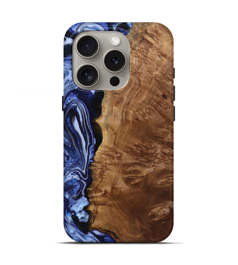 iPhone 16 Pro Wood Live Edge Phone Case - Donny (Blue, 790778)