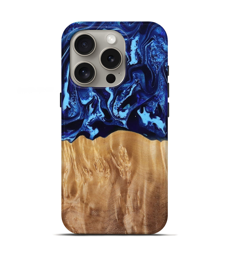 iPhone 16 Pro Wood Live Edge Phone Case - Cliff (Blue, 790786)
