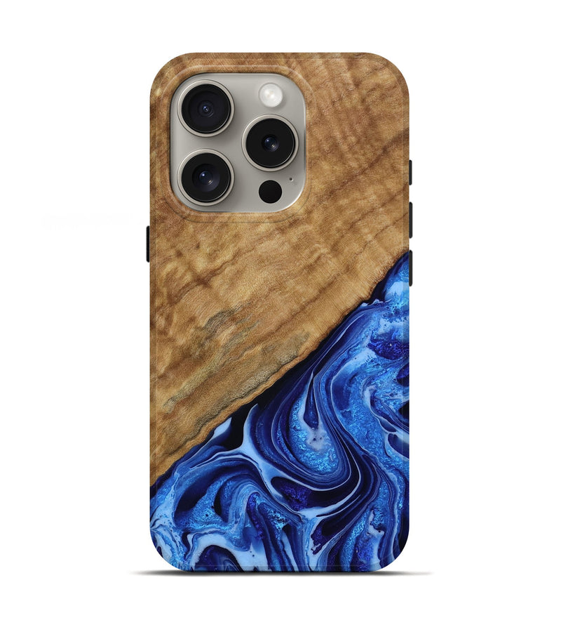 iPhone 16 Pro Wood Live Edge Phone Case - Benicio (Blue, 790788)